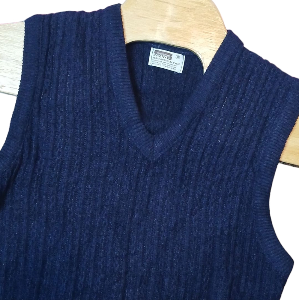 Montgomery Ward VTG 100% Virgin Acrylic Navy‎ Knitted Sweater Vest Medium